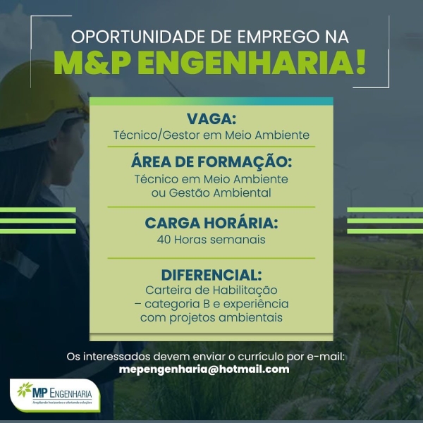 Nova vaga de trabalho: T&eacute;cnico ou Gestor em Meio Ambiente!
