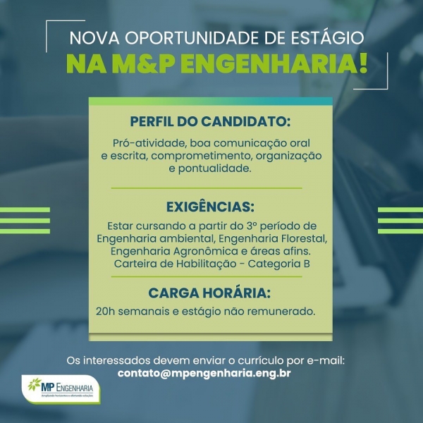 Nova oportunidade de est&aacute;gio: venha trabalhar conosco!